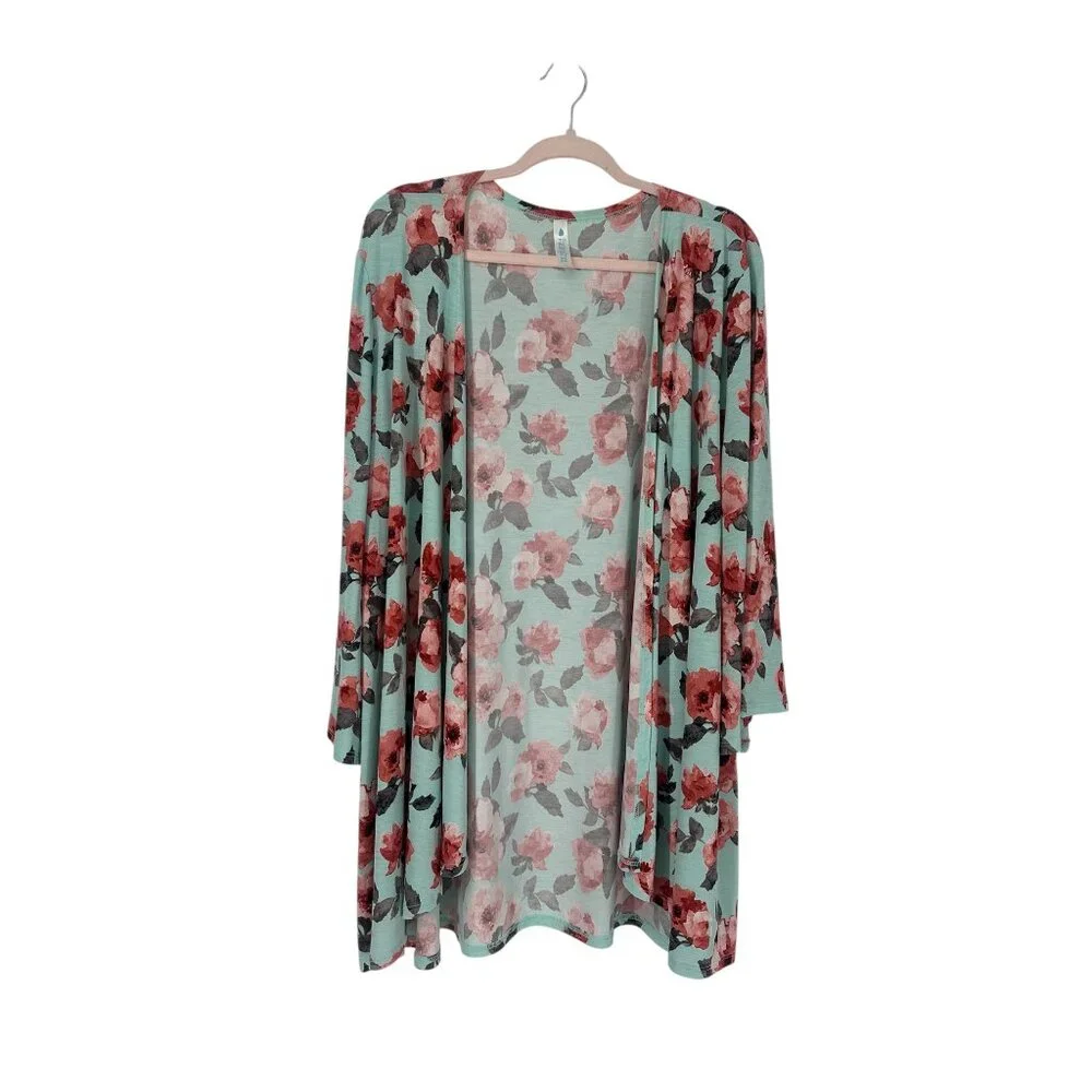 🌸 Paisley Grace Mint Coral Floral Kimono Duster Cardigan XXXL 🌸 - Picture 2 of 7